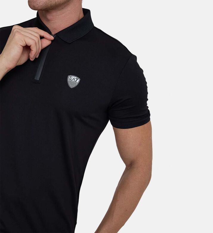 Zippered Collar Logo Polo Shirt