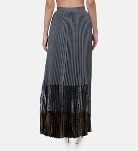 Blue For Burgundy Metallic Pleated Panels Knit Maxi Skirt, Model View