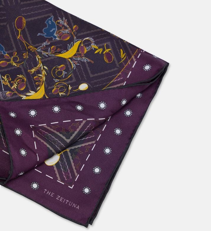 The Zeituna The Guardians Plum Silk Dotted Borders Square Scarf, Packshot View