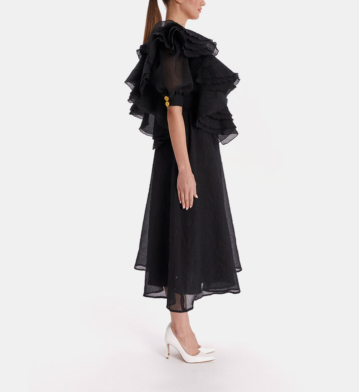 Asymmetrical Ruffle Chiffon Midi Dress