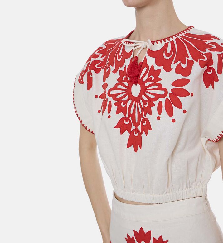 Embroidered Short-sleeve Cropped Blouse Embroidered Short-sleeve Cropped Blouse