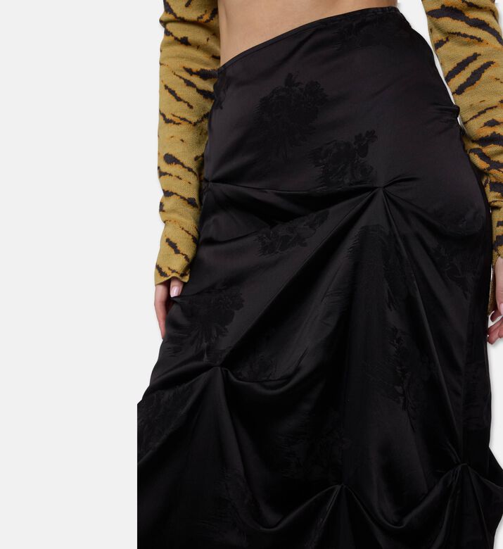 Ganni Satin Floral-print Flared Skirt, Model View