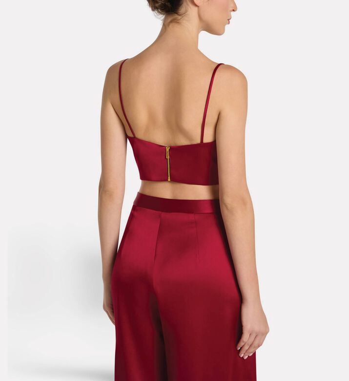 Savanna Draped Fitted Crop Top, Burgundy, S, Model View