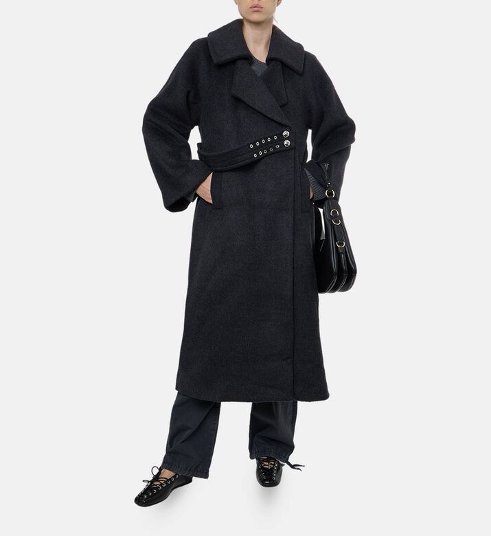 Ganni Double Face Long-sleeve Coat, Model View Ganni Double Face Long-sleeve Coat, Model View