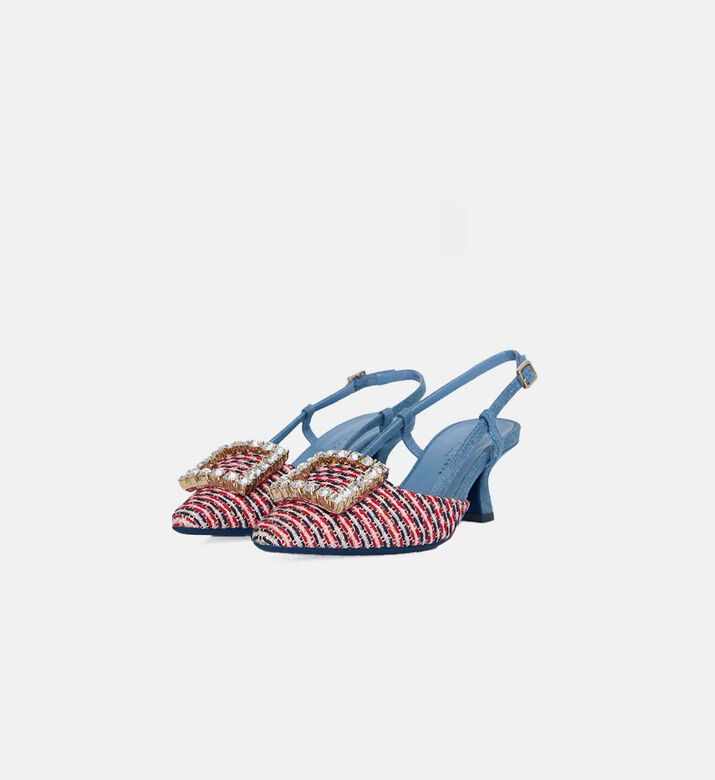 Denim Pointed-toe Slingback Pumps