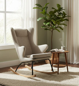 Home Deco and More Dolly Ash Wood Steel Rocking Chair, Beige, Packshot View