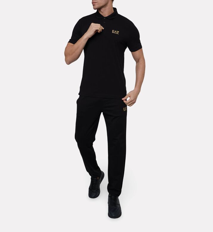 EA7 Logo Printed Polo Shirt, Black, M, Model View