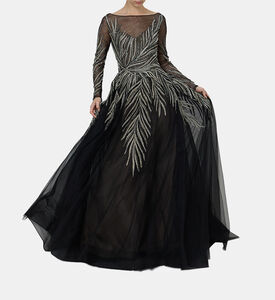 Leaves Sequins Flared Maxi Gown