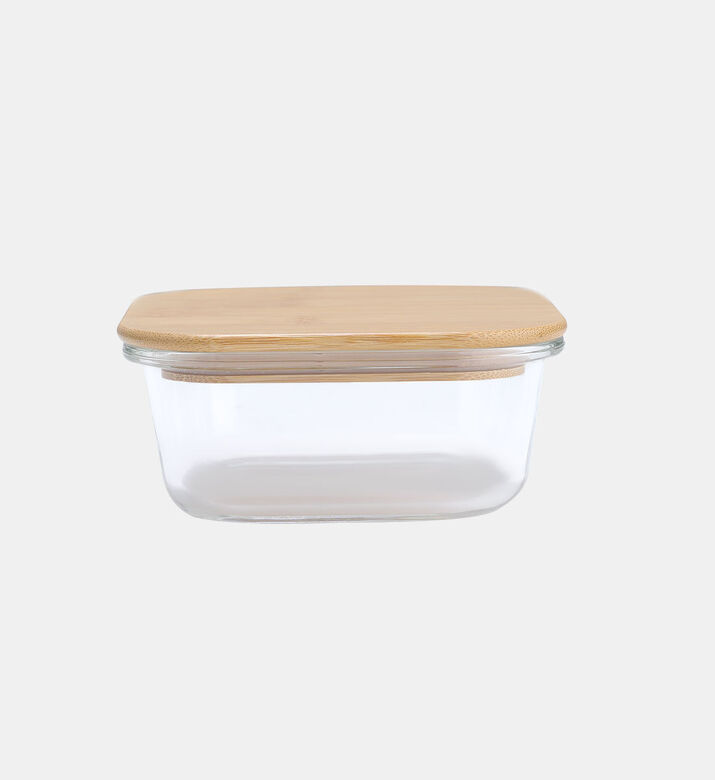 Home Deco and More Glass Square Bamboo Lid Container, Transparent, 13.3x13.3x6-cm, Packshot View