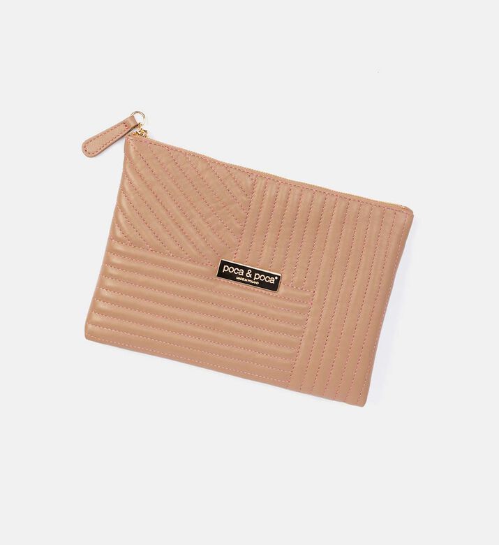 Sleek Peanut Quilted Leather Pouch
