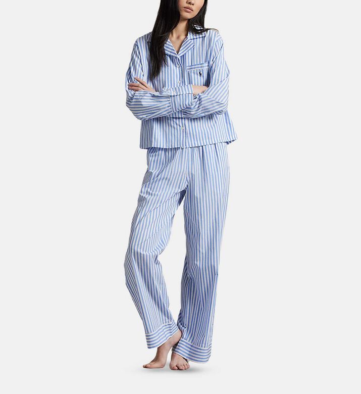 Polo by Ralph Lauren Striped Long-sleeve Shirt Pajama Set, Light-blue, S, Model View