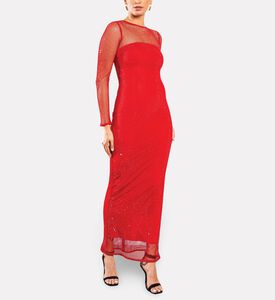 Savanna Crystal-embellished Long-sleeve Maxi Dress, Red, L-xl, Model View
