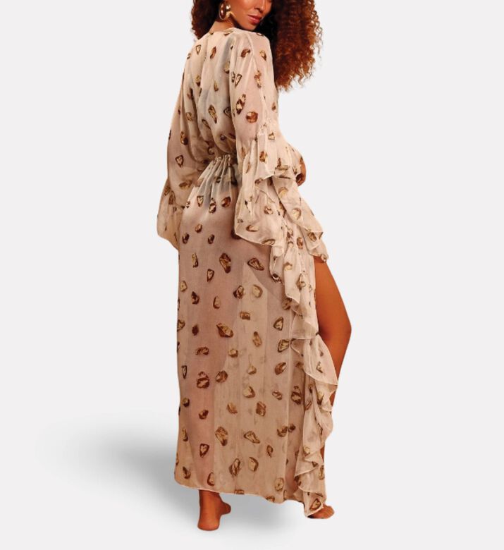 Karla Vivian Pebble-print Ruffled Adjustable Sheer Kimono, Model View