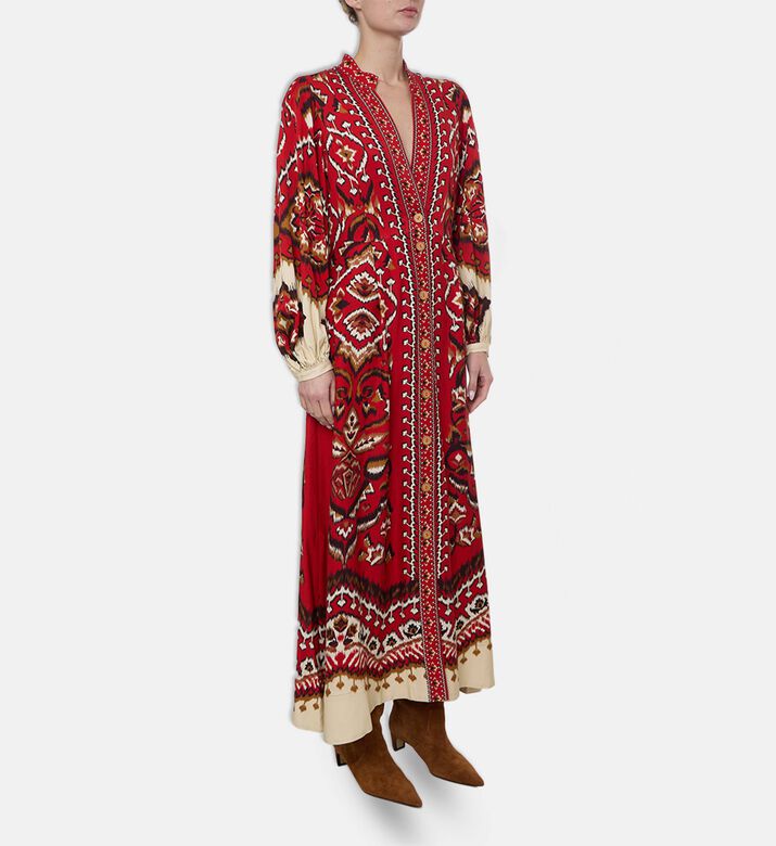 Farm Rio Ikat-print Button Closure Maxi Dress, Model View