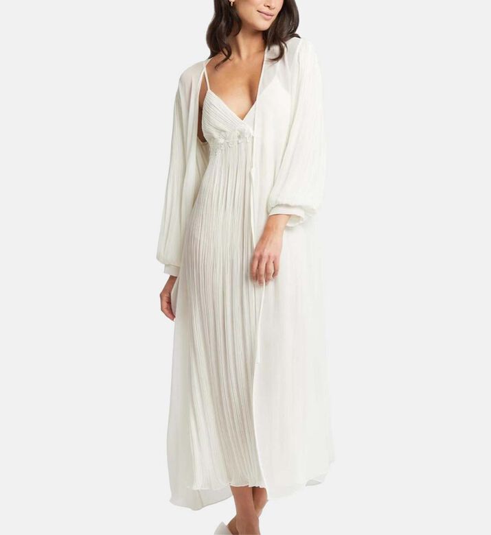 Long Pleated V-neck Dress