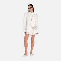 Striped Print Fold-over Silk Blazer