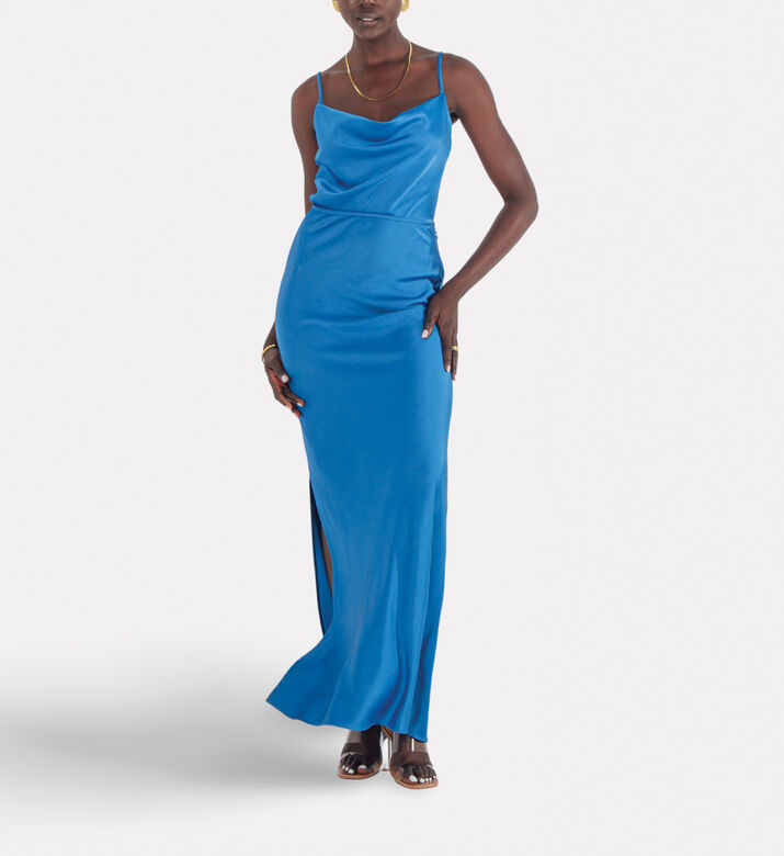Savanna Essential Satin Midi Skirt, Blue, L, Model View