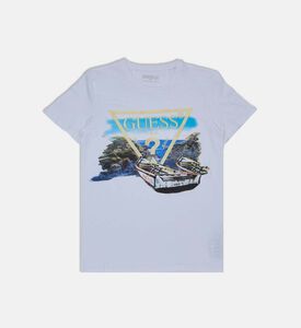 تيشيرت بياقة دائرية بتطريز شعار