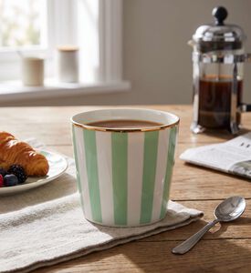 Miss Etoile Ceramic Stripped Mug 350 Ml, Green, Model View
