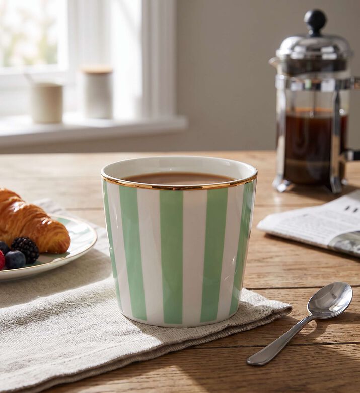 Miss Etoile Ceramic Stripped Mug 350 Ml, Green, Model View