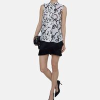 Flocked Print Sleeveless Silk Shirt