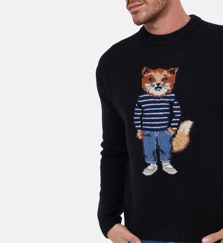 Maison Kitsune Knit Fox-embroidery Crewneck Sweater, Model View Maison Kitsune Knit Fox-embroidery Crewneck Sweater, Model View