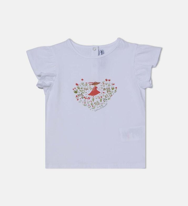 تيشيرت بأكمام مكشكشة بطبعة رسومات توضيحية