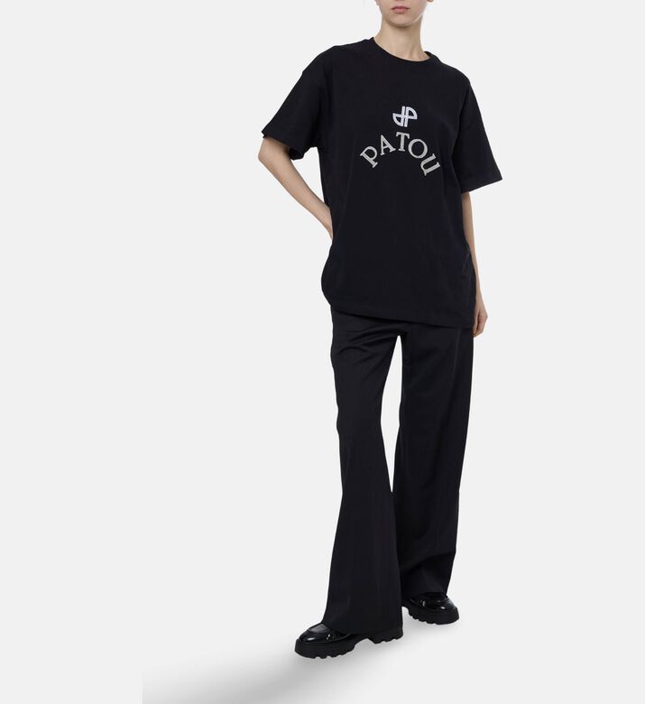 Patou Crystal-embellished Logo T-shirt, Black, L, Model View