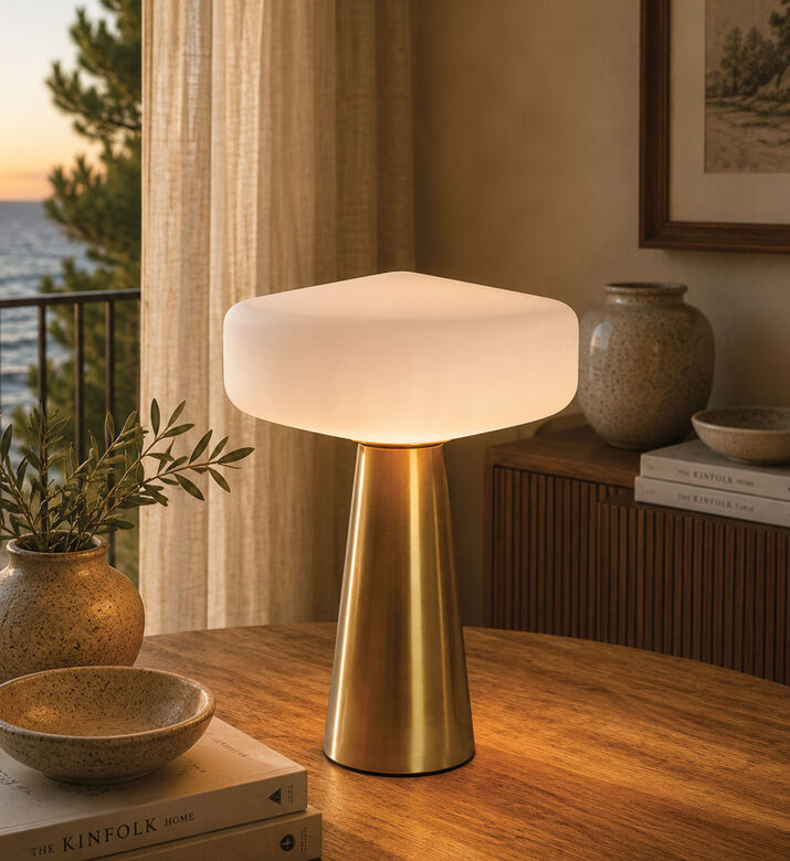 Light and Living Pleat Glass Table Lamp, 40x53-cm, White, Packshot View