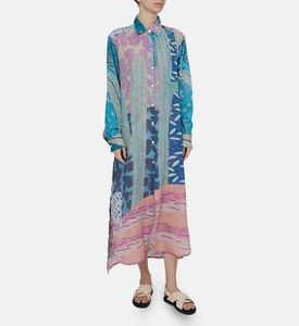 فستان بنمط قميص بطبعة متعددة الألوان وشق جانبي