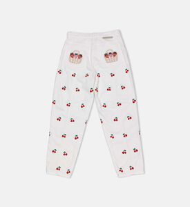 بنطال دنيم مطرز بتطريزات كرز