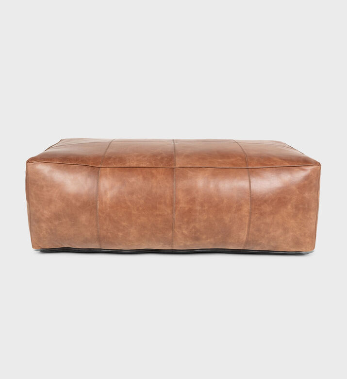 Home Deco and More Savio Leather Rectangular Pouf, Packshot View