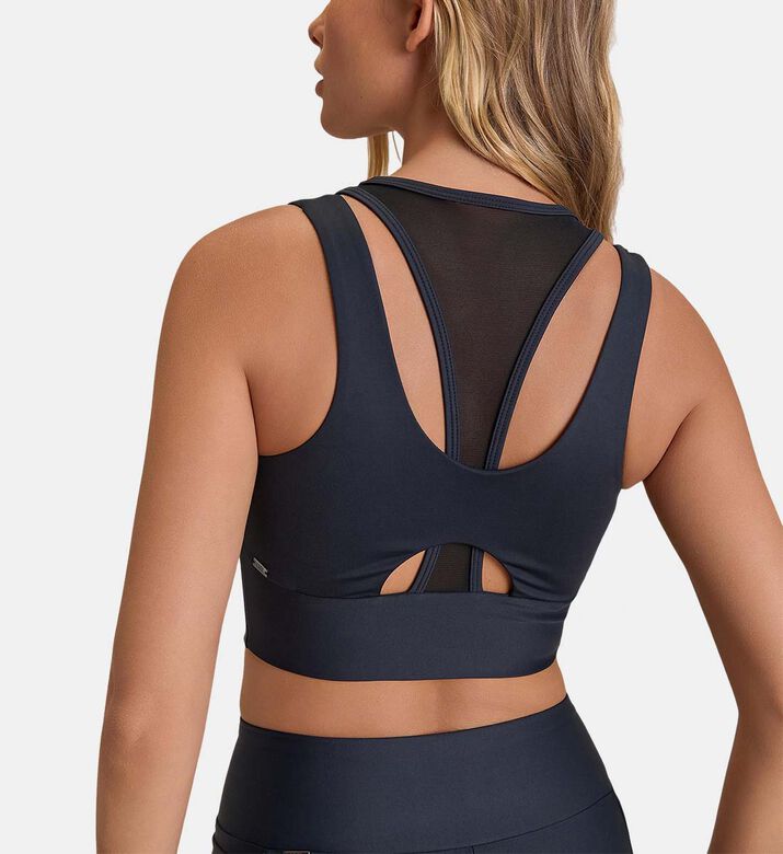 LIVE! Wide Straps Cropped Bra, Black, L, Model View