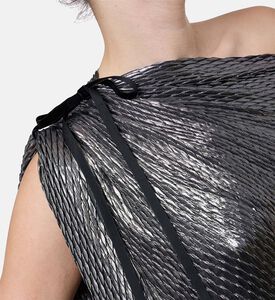 Blue For Burgundy Pleated Ribbon One-shoulder Top, Model View