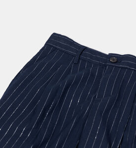 بنطال مخطط بطيات أمامية عالي الخصر