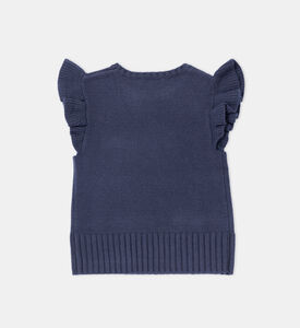 Wool Heart-motif Ruffled Sleeve T-shirt