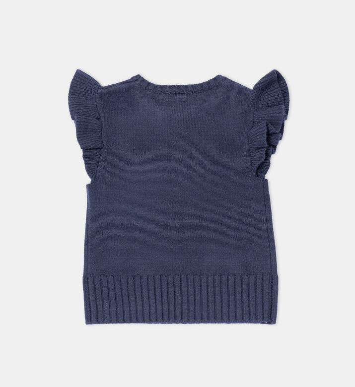 Wool Heart-motif Ruffled Sleeve T-shirt