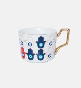 طقم فنجان قهوة وصينية سيراميك بشكل عين