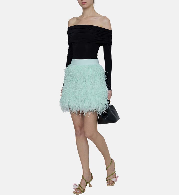 Feather Elastic Waistband Mini Skirt