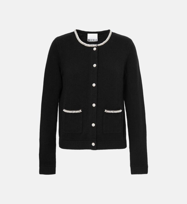 Pearl-embellishment Long-sleeve Cardigan