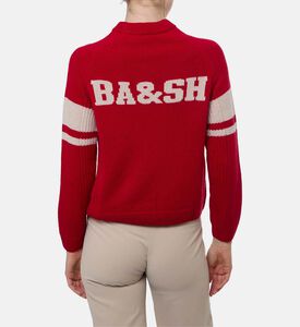 Ba and Sh Stripe-embroidery Long-sleeve Sweater, Red, S, Model View