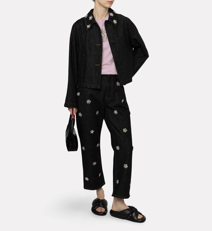 Marni Flower-embellished Denim Pants, Model View