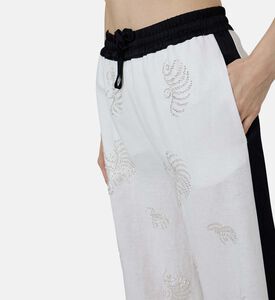 Linen Embroidered Satin Details Trousers