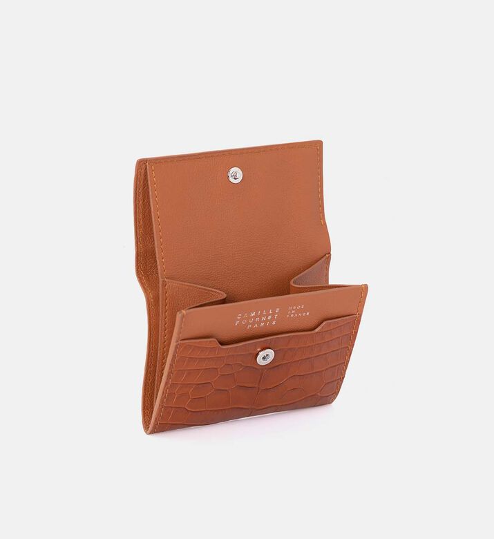 Camille Fournet Alligator Calfskin Matte Coin Purse, Brown, Packshot View Camille Fournet Alligator Calfskin Matte Coin Purse, Brown, Packshot View