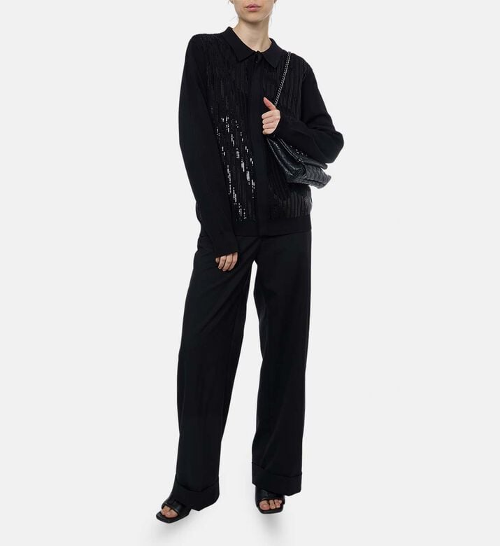 The Kooples Sequined Oversized Knit Polo Shirt, Model View The Kooples Sequined Oversized Knit Polo Shirt, Model View