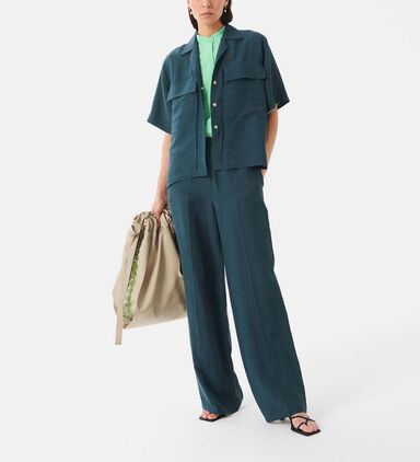 Fluid Linen Flared Trousers