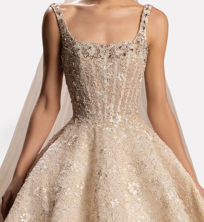 Michael Cinco Strap Gown Maxi Dress, Model View