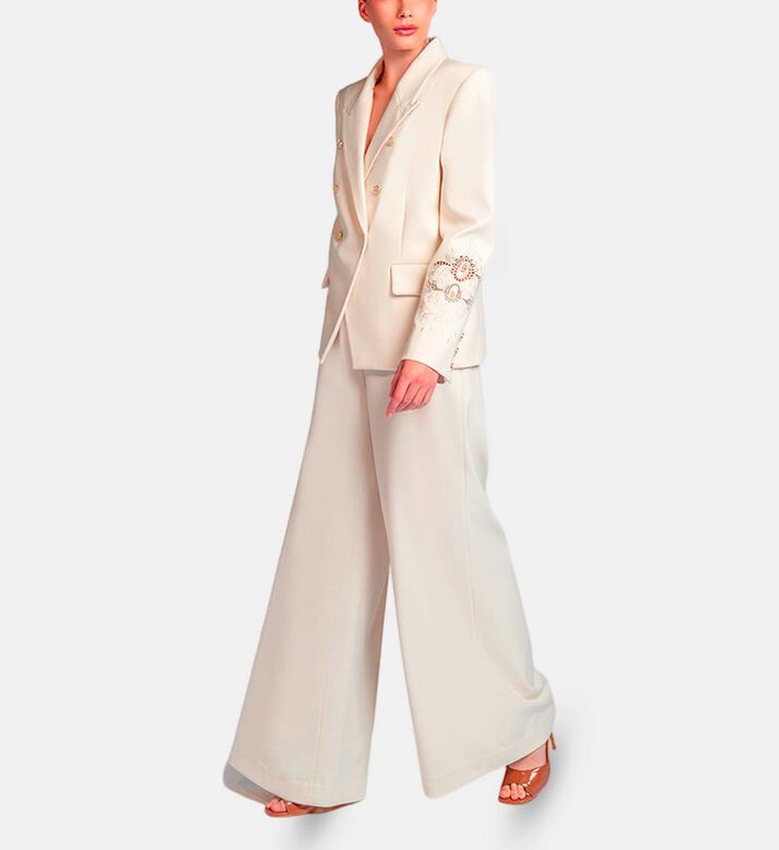 Michael Cinco Floral-embroidery Regular-fit Suit Set, White, Xl, Model View