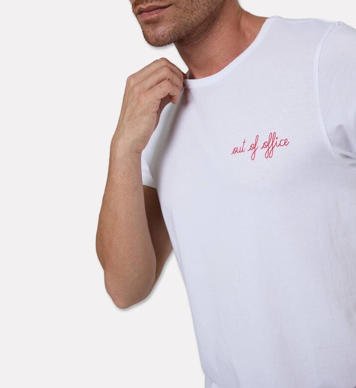 Maison Labiche Poitou Out Of Office Embroidered T-shirt, Model View