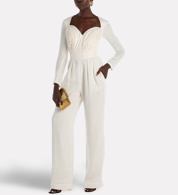 Savanna Linen Pleated Corset Sleeve Jumpsuit, Model View